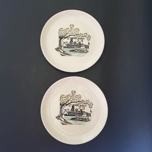 MCM Marcrest American Heritage 2 Bread/ Dessert Cake Plates River Steamboat Vtg